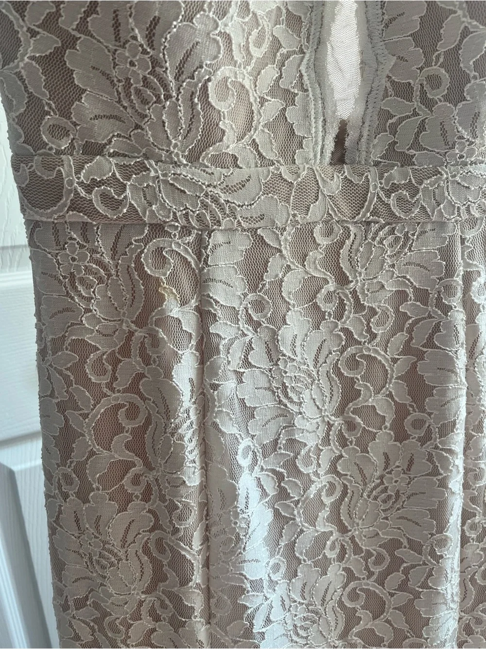 David Bridal Wedding Dress Ivory Elegant Lace V-Neck Summer Fall Fairy size 14